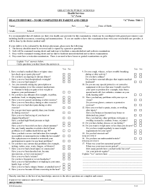 Great Neck Public Schools Health History Form