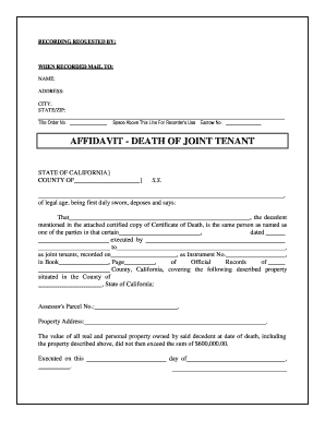 Affidavit Death of Joint Tenant