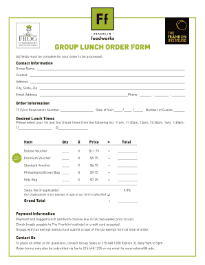 Group Lunch Order Form