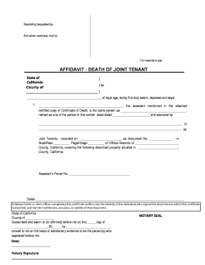 Affidavit - Death of Joint Tenant