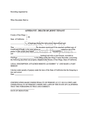Affidavit Death of Joint Tenant
