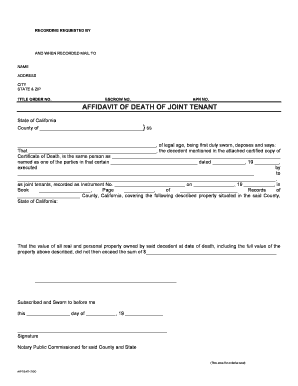 Affidavit of Death of Joint Tenant