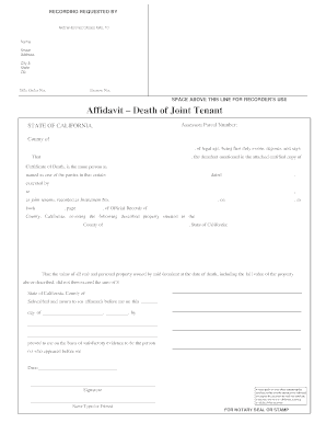 Affidavit Death of Joint Tenant