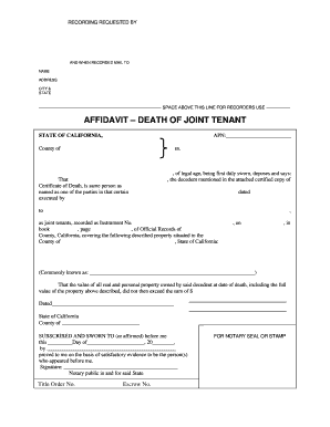 Affidavit Death of Joint Tenant