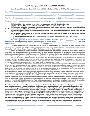 Sale Purchase Agreement & Health Guarantee for Small Puppies