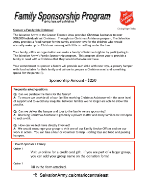 The Salvation Army Family Sponsorship Form