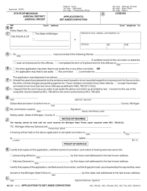 Michigan Application to Set Aside Conviction