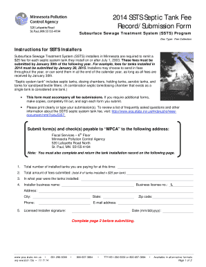 Minnesota SSTS Septic Tank Fee Form