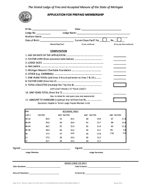 Michigan Masonic Prepaid Membership Application