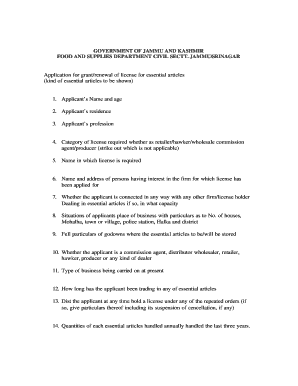 Jammu and Kashmir Essential Articles License Application