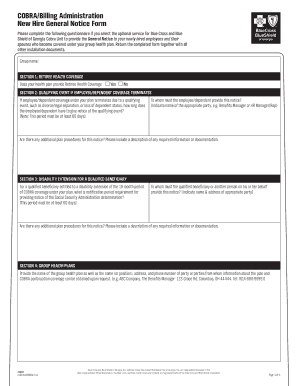 COBRA Billing Administration New Hire Notice Form
