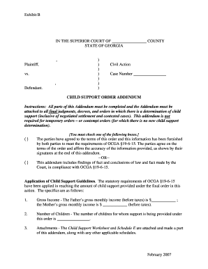 Georgia Child Support Order Addendum