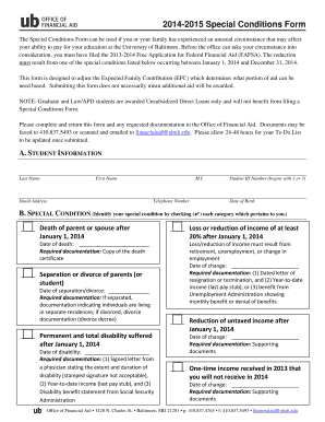 University of Baltimore Special Conditions Form