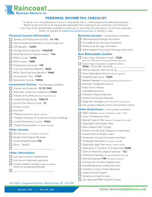 Personal Income Tax Checklist