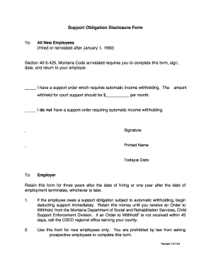 Montana Support Obligation Disclosure Form