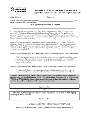 Affidavit of Good Moral Character for Foster Care and Adoption
