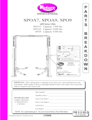 Rotary Lift Parts Identification Tag