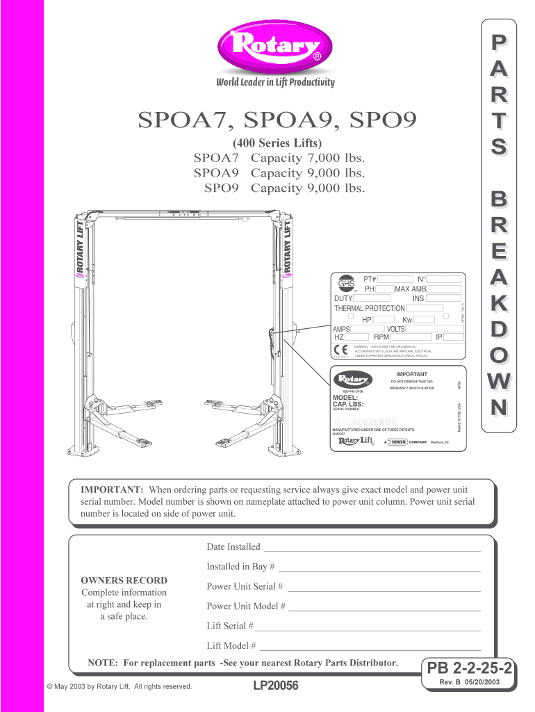 Fillable Online P A R SPOA7 SPOA9 SPO9 T S SPOA7 Capacity 7000 lbs Fax ...