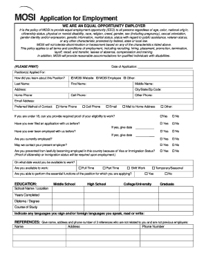 MOSI Employment Application Form