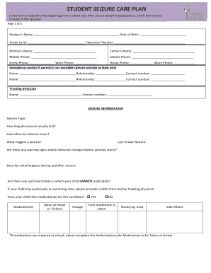 Student Seizure Care Plan