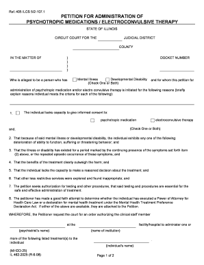 Petition for Administration of Psychotropic Medication/Electroconvulsive Therapy