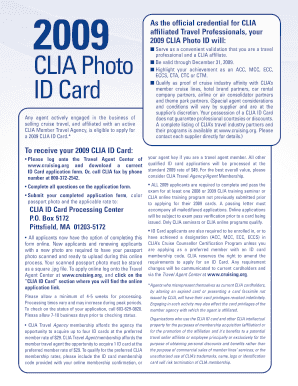 2009 CLIA Photo ID Card Application