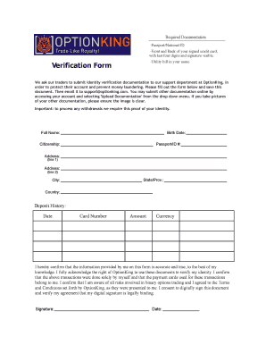 OptionKing Identity Verification Form
