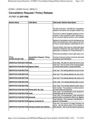 ACORD 35 Cancellation Request/Policy Release Form