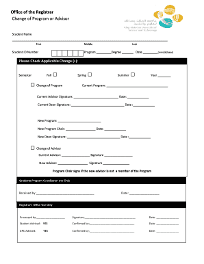 Change of Program or Advisor Form