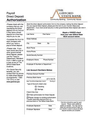 Payroll Direct Deposit Authorization Form