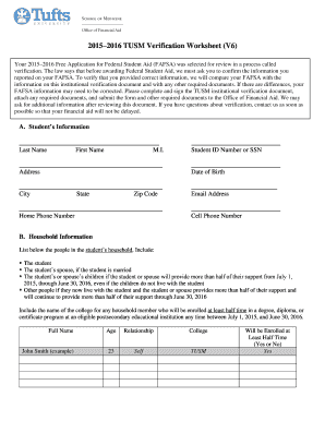 2015–2016 TUSM Verification Worksheet