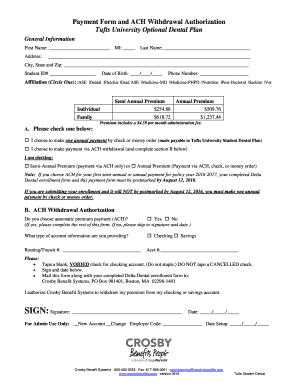 Tufts University Dental Plan Payment Form