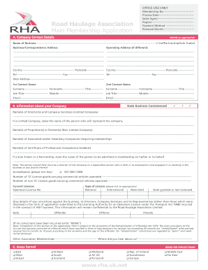 Road Haulage Association Membership Application