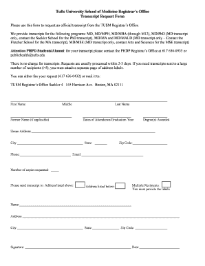 Tufts University Transcript Request Form