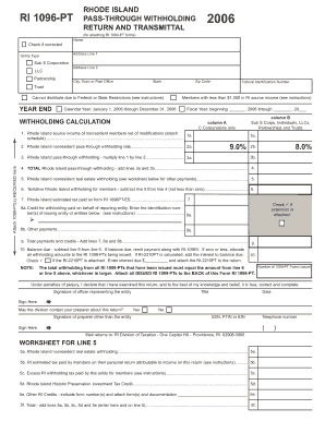 Rhode Island RI 1096-PT Pass-Through Withholding 2006