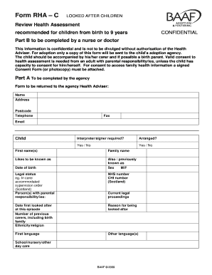 Looked After Children Health Assessment Form