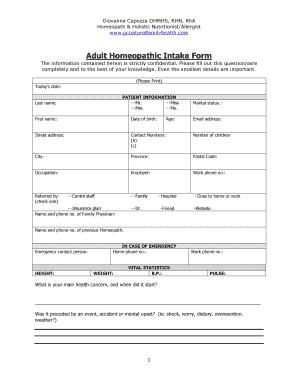 Adult Homeopathic Intake Form