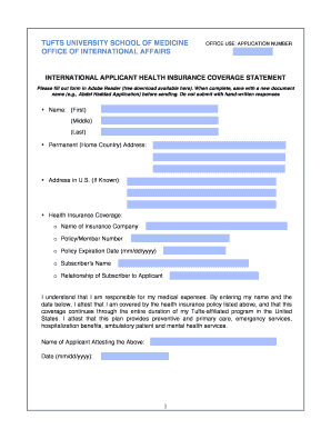 Tufts University Health Insurance Coverage Statement