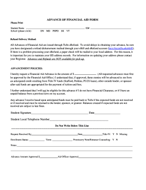Advance of Financial Aid Form