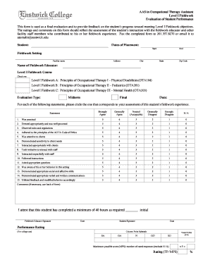 Occupational Therapy Assistant Level I Fieldwork Evaluation Form