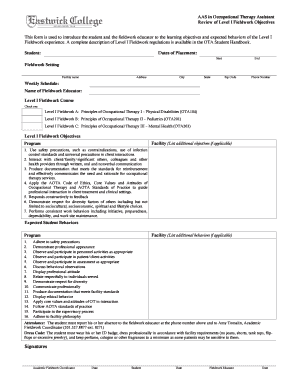 Level I Fieldwork Objectives Review Form