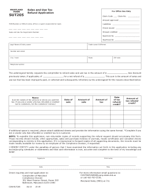 Maryland Sales and Use Tax Refund Application