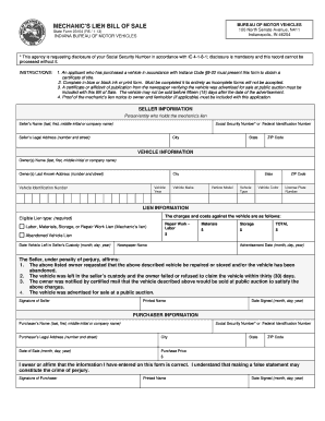 Indiana Mechanic's Lien Bill of Sale