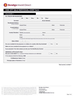 One Off Sale Individual/Joint Form