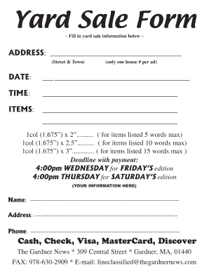 Yard Sale Form