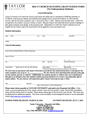Taylor university church matching grant