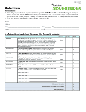 Audubon Adventures Order Form