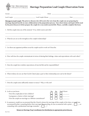 Marriage Preparation Lead Couple Observation Form