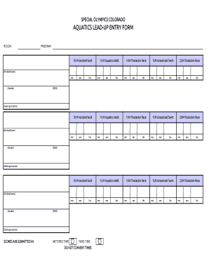 Special Olympics Colorado Aquatics Lead-Up Entry Form