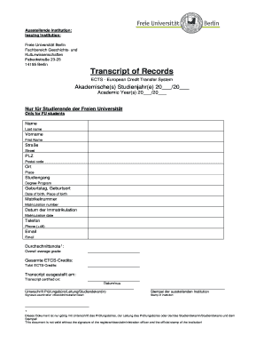 Transcript of Records Form